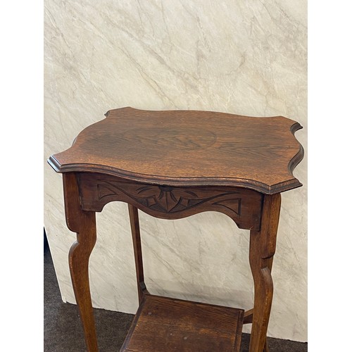 547 - Wooden inlaid occasional table measures approx 34 inches high by 20 inches wide and 16 deep