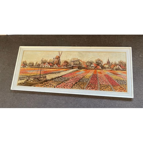 593 - Large framed embroidery measures approx 29.5 inches high by 75 inches wide