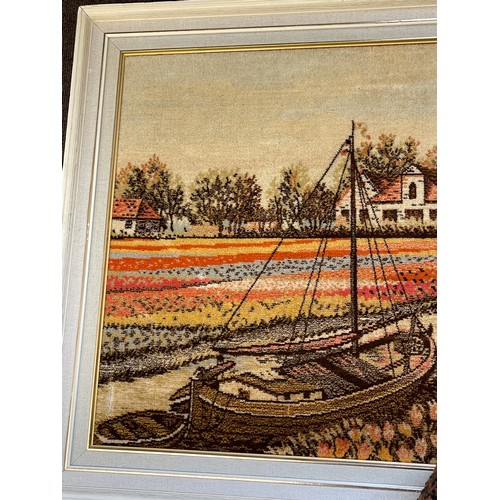 593 - Large framed embroidery measures approx 29.5 inches high by 75 inches wide