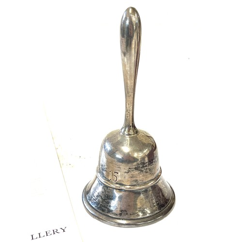 512 - Commemorative silver hallmarked bell. Weight approximate 114 grams, Overall height 4.5 inches