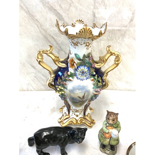 63 - Selection of collectables includes Beswick cat, oriental cup and saucer, Beatrix Potter, Crown Devon... 