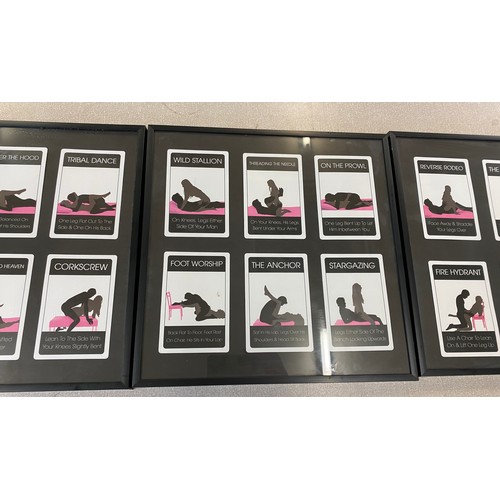 67 - Three framed erotic card prints measures approx 13 inches square