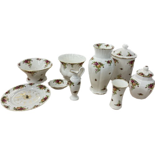 536 - Selection of Royal Albert Old Country Rose and other to include clock, jardinere, vase etc