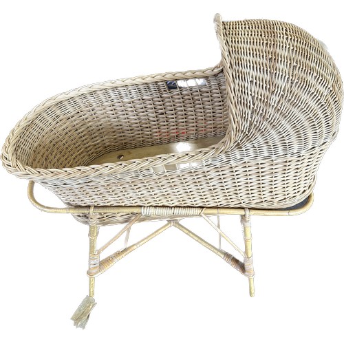 543 - Vintage wicker crib and stand