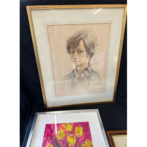 53 - Selection of framed pictures and prints includes a Commemorative sketch by Barrie Linklater measures... 