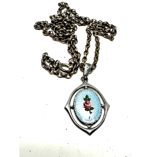 269 - .925 Antique Enamel Floral Pendant By Charles Horner, With A Silver Chain (8g)