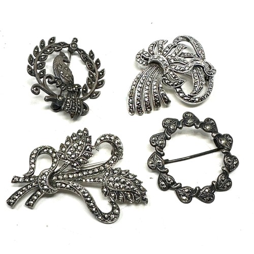 276 - 4 X .925 And .800 Silver Marcasite Set Brooches (30g)