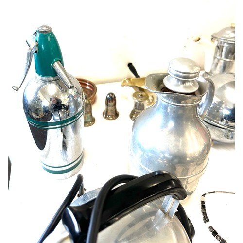 236 - Selection of silver plated items includes soda syphon, Swan electric kettle etc