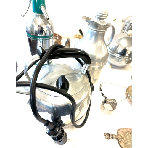 236 - Selection of silver plated items includes soda syphon, Swan electric kettle etc