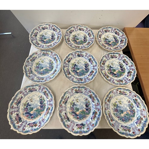 134 - Selection of Chinese sandscapes hall pottery plates and 1 bowl