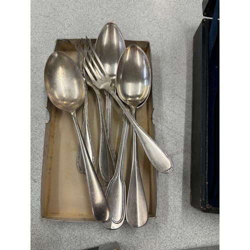 300 - Large selection of cutlery includes silver plates ware, stainless steel etc