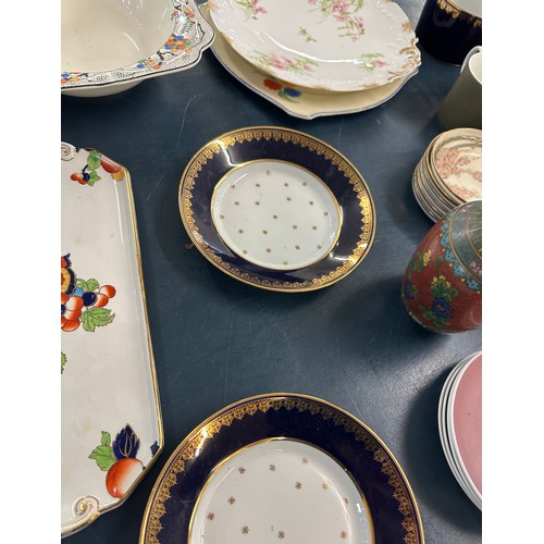 269 - Large selection of miscellaneous pottery includes tureens, meat plates, cloisonne vase etc