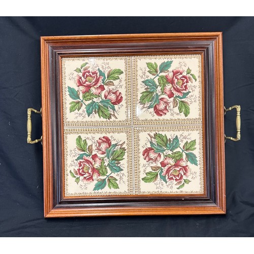 89 - Vintage tile topped tray measures approximately 15 by 15 inches