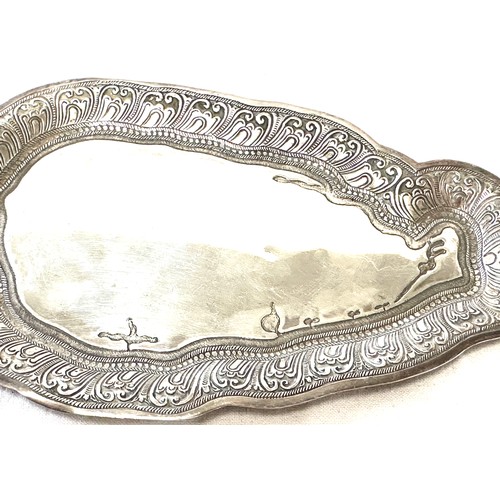 371 - Vintage white metal embossed tray, measures approximately 6.5inches by 4 inches