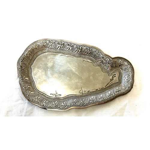 371 - Vintage white metal embossed tray, measures approximately 6.5inches by 4 inches