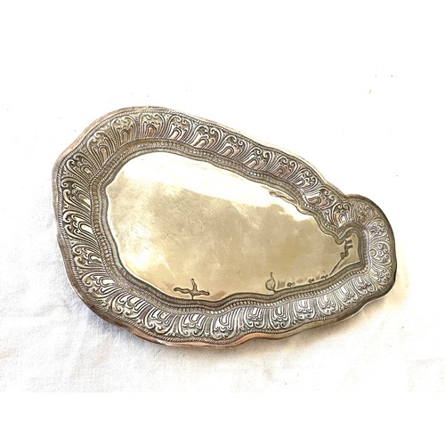 371 - Vintage white metal embossed tray, measures approximately 6.5inches by 4 inches