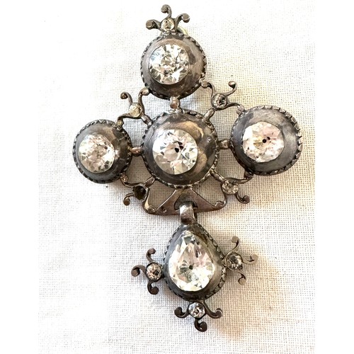 360 - Georgian silver black dot paste set cross pendant, measures approximately 7cm by 5cm