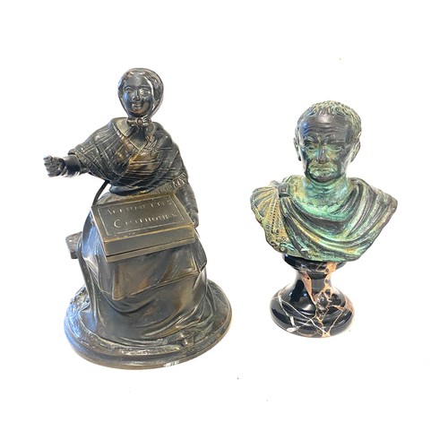 365 - Antique continental Bronze lady figure with lifting box, height approx 5 inches and a Vespasiano rip... 