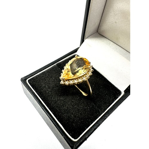 154 - 9ct gold diamond & teardrop citrine ring (4g)