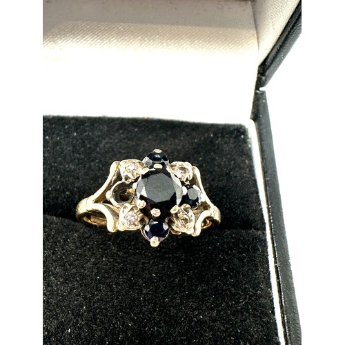 180 - 9ct gold diamond & sapphire dress ring - missing sapphire as seen (3.5g)