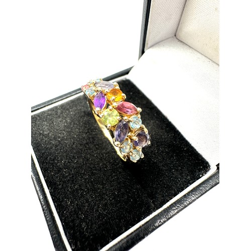 176 - 9ct gold multi-gemstone cluster ring inc. topaz, amethyst, tourmaline & citrine (3.2g)