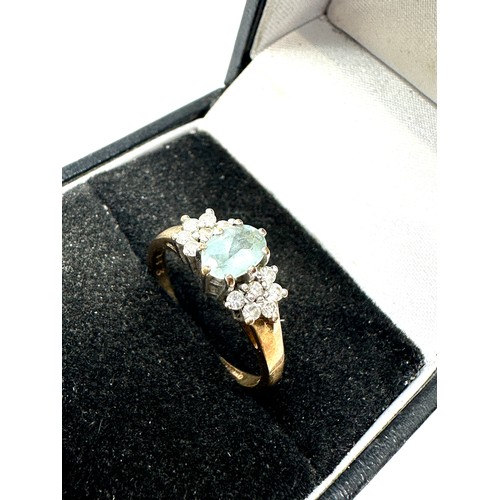 181 - 9ct gold diamond & aquamarine ring (2.1g)