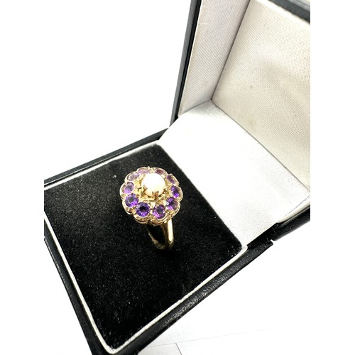 141 - 9ct gold amethyst & cultured pearl  ring (3.2g)