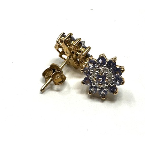 103 - 9ct gold diamond & tanzanite floral cluster stud earrings (1.5g)