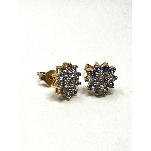 103 - 9ct gold diamond & tanzanite floral cluster stud earrings (1.5g)