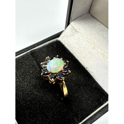 127 - 9ct gold opal & sapphire ring (2.2g)