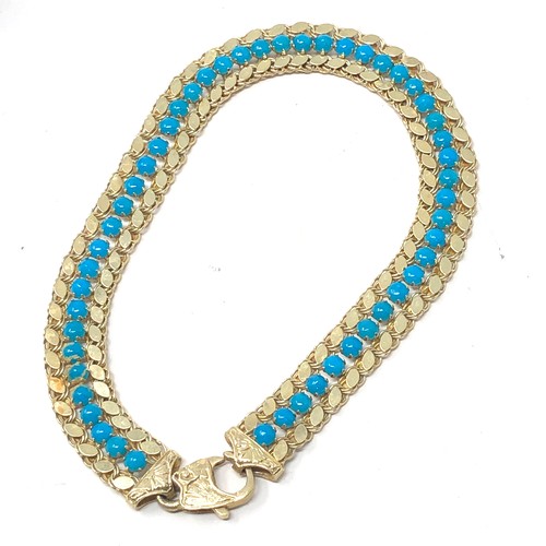 421 - 14ct gold  turquoise bracelet (10.1g)