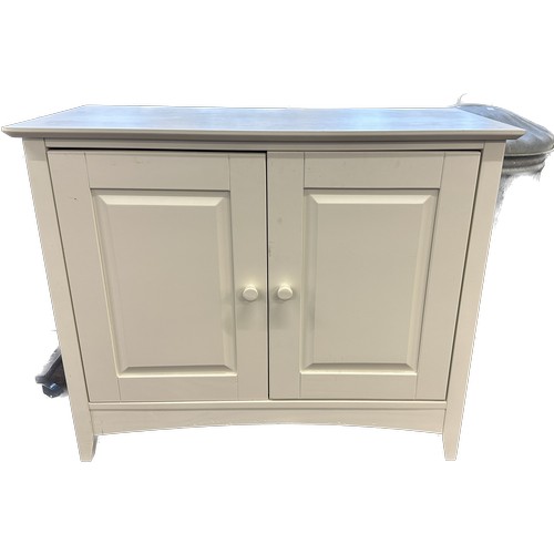 588 - White two door cupboard 28 inches tall by 34.5 inches wide and 16 inches deep