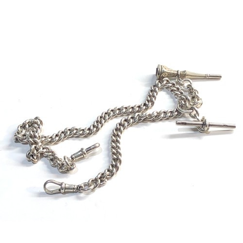 423 - Silver double albert watch chain and fob 68g