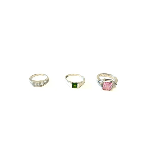 431 - 3 Ladies stone set white gold dress rings, 2 14ct gold ring weight approximately 9.6grams, 9ct gold ... 