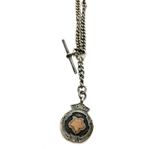 432 - Antique silver double albert pocket watch chain and fob hallmarked on every link  weight 45.6g, in g... 