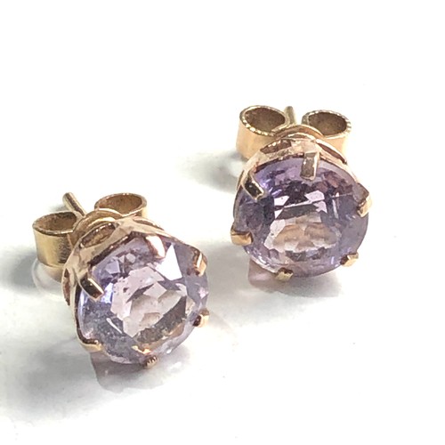 457 - 9ct gold amethyst earrings weight 1.7g