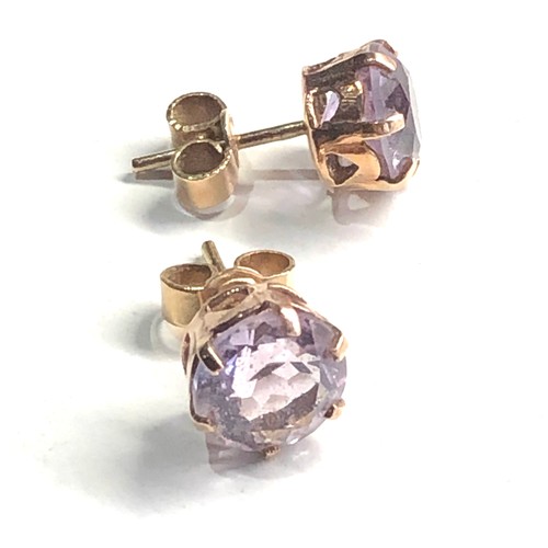 457 - 9ct gold amethyst earrings weight 1.7g