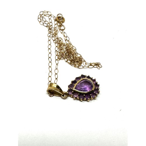 121 - 9ct gold amethyst teardrop pendant necklace (1.5g)