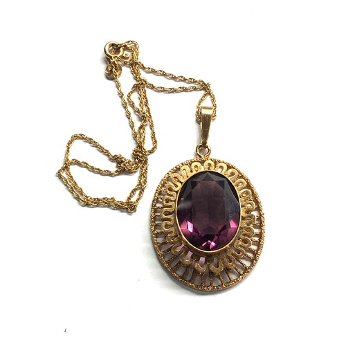 406 - Large 9ct gold amethyst pendant and chain pendant measures approx 4.5cm drop 2.8cm wide chain measur... 