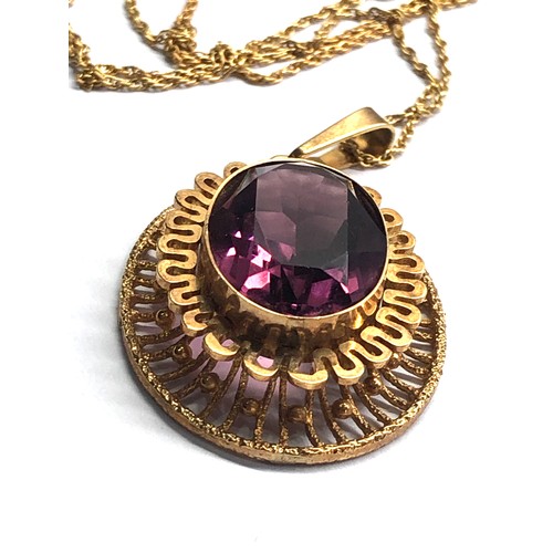 406 - Large 9ct gold amethyst pendant and chain pendant measures approx 4.5cm drop 2.8cm wide chain measur... 