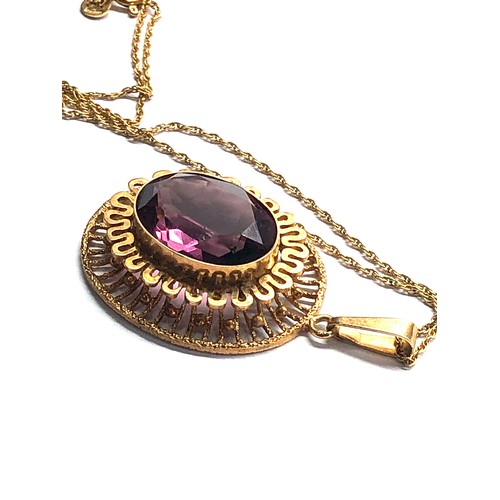 406 - Large 9ct gold amethyst pendant and chain pendant measures approx 4.5cm drop 2.8cm wide chain measur... 