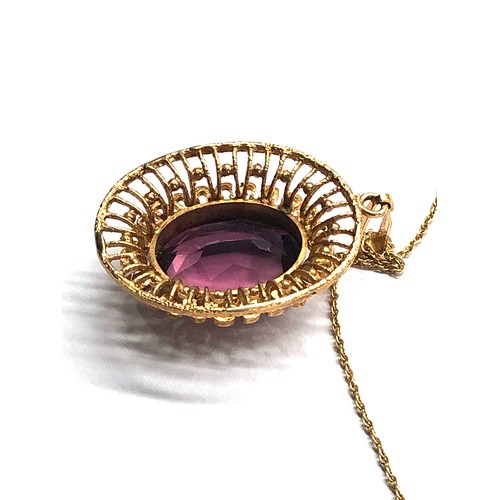 406 - Large 9ct gold amethyst pendant and chain pendant measures approx 4.5cm drop 2.8cm wide chain measur... 