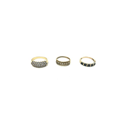 398 - Three ladies 9ct gold stone set dress rings, total weight approximately 10.8 grams