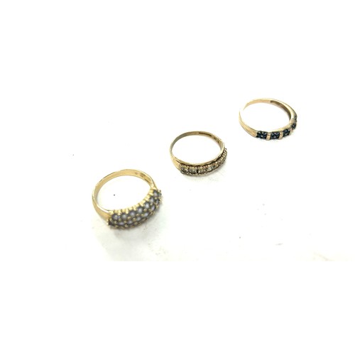 398 - Three ladies 9ct gold stone set dress rings, total weight approximately 10.8 grams