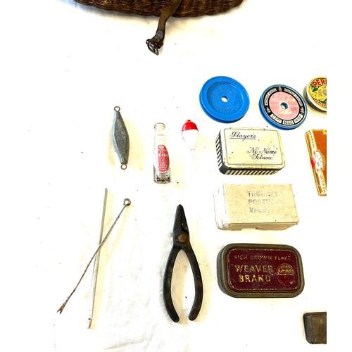 87 - Antique fishing creel complete with contents