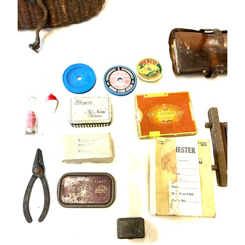 87 - Antique fishing creel complete with contents