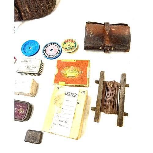 87 - Antique fishing creel complete with contents