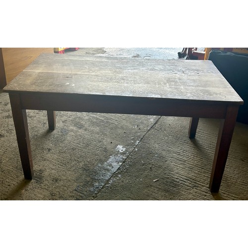 585 - Oak school table, approximate measures, Depth 32 inches, Height 30 inches, Length 60 inches