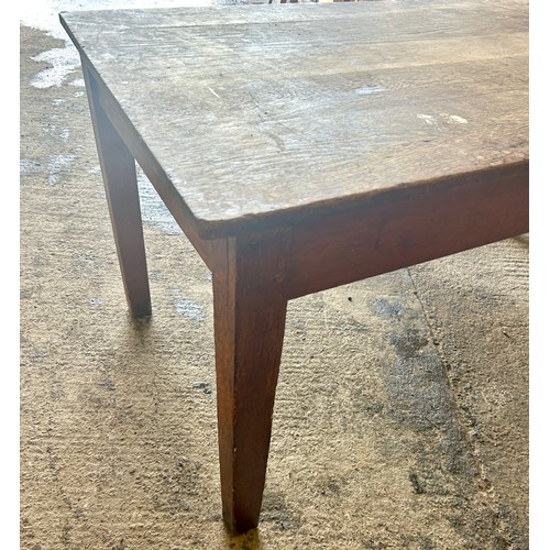 585 - Oak school table, approximate measures, Depth 32 inches, Height 30 inches, Length 60 inches