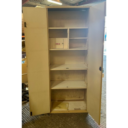 596 - Tall vintage lockable wooden medical cupboard,  with lockable drawer, approximate measurements Heigh... 